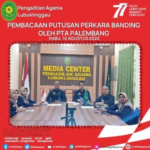 Pembacaan Putusan Perkara Banding Oleh PTA Palembang