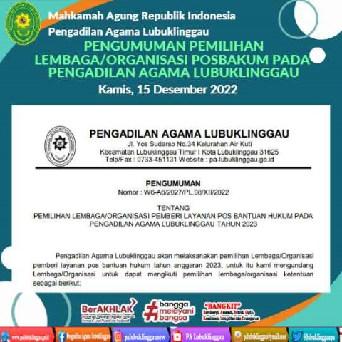 Pemilihan Lembaga atau Organisasi POSBAKUM PA Lubuklinggau 1