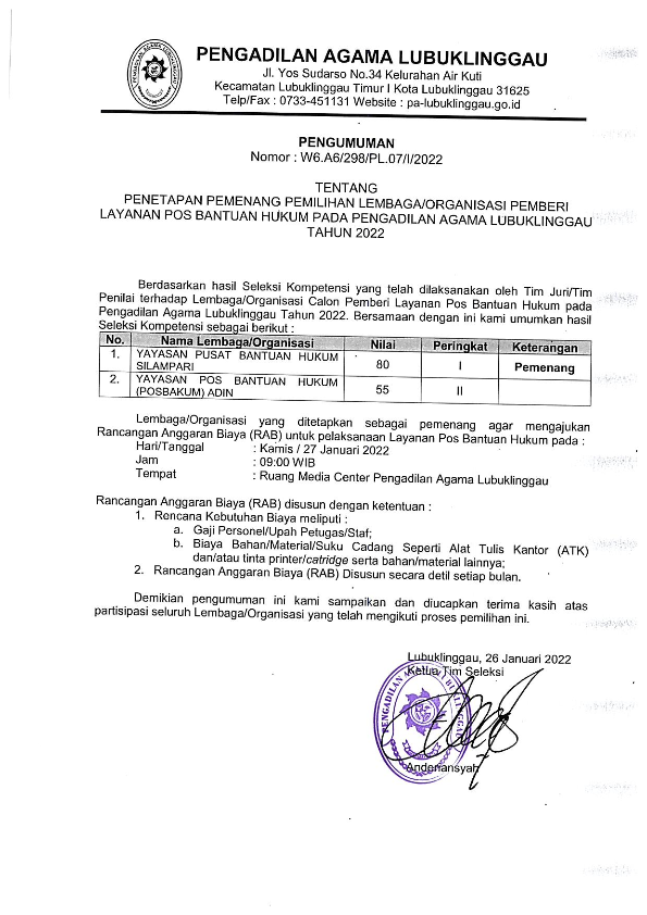 Pengumuman Pemenang Posbakum Revisi 001